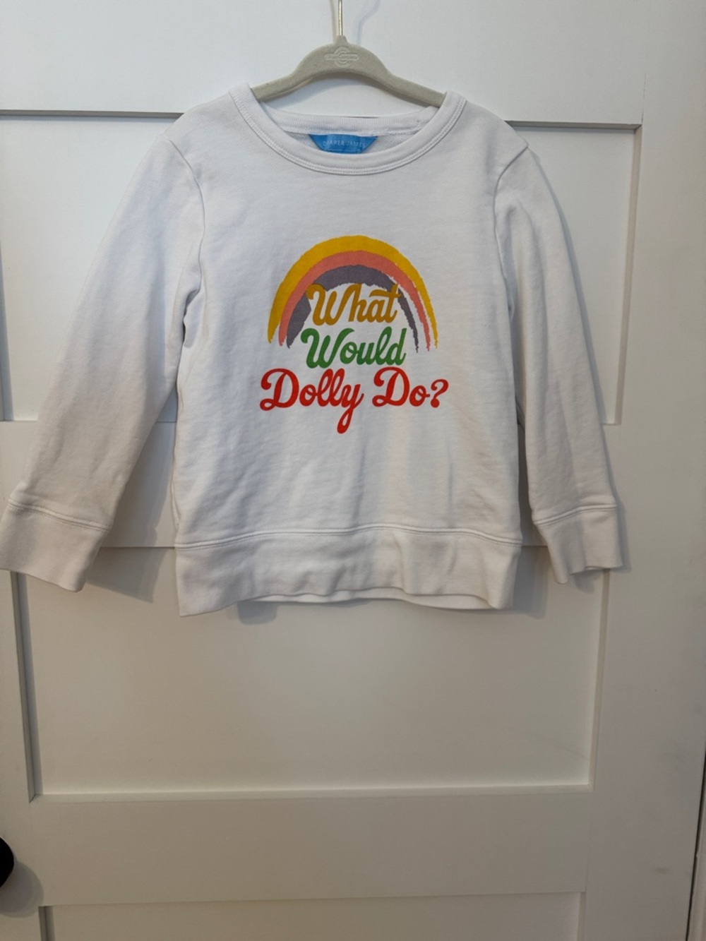 Draper James White Kids Sweatshirt with Rainbow 'What Would Dolly Do?'